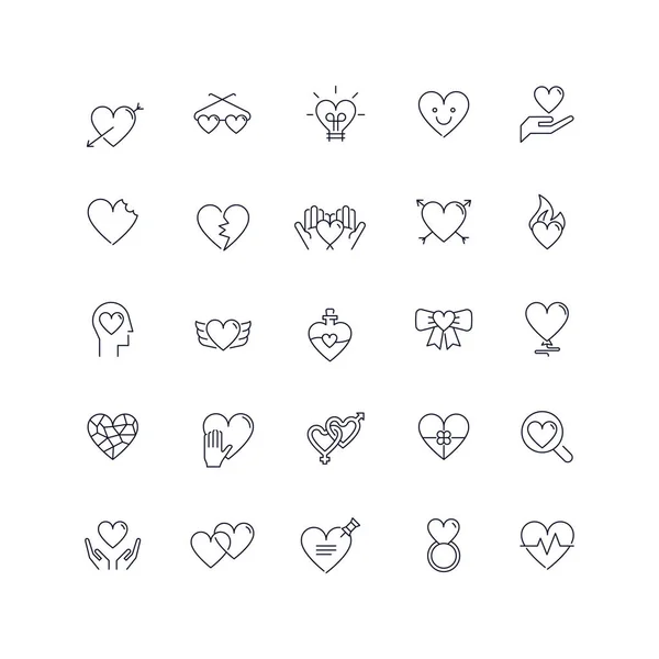 Juego de iconos de línea. Un paquete de corazón. Ilustración vectorial — Vector de stock