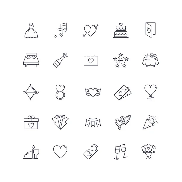 Lijn iconen set. Bruiloft pack. Vectorillustratie — Stockvector