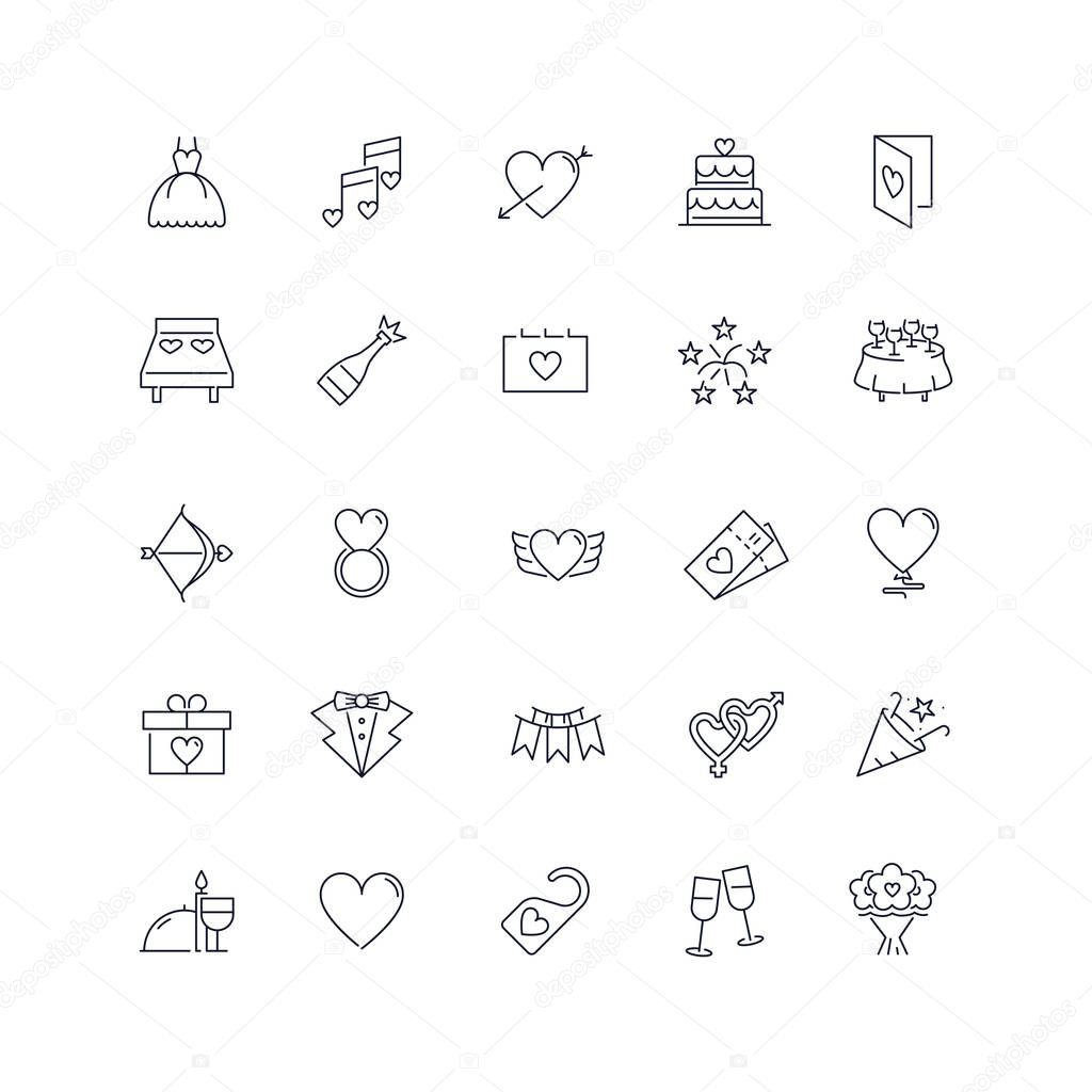  Line icons set. Wedding pack. Vector illustration