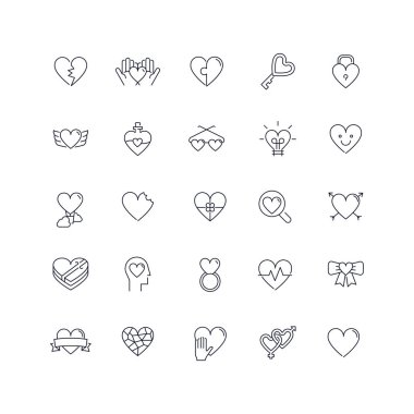 Satır simgeleri ayarlandı. Kalp paketi. Vektör illüstrasyonu