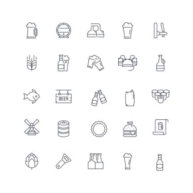  Satır simgeler kümesi. Bira paketi. Vektör çizim