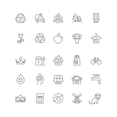 Satır simgeler kümesi. Eco bohça. Vektör çizim 