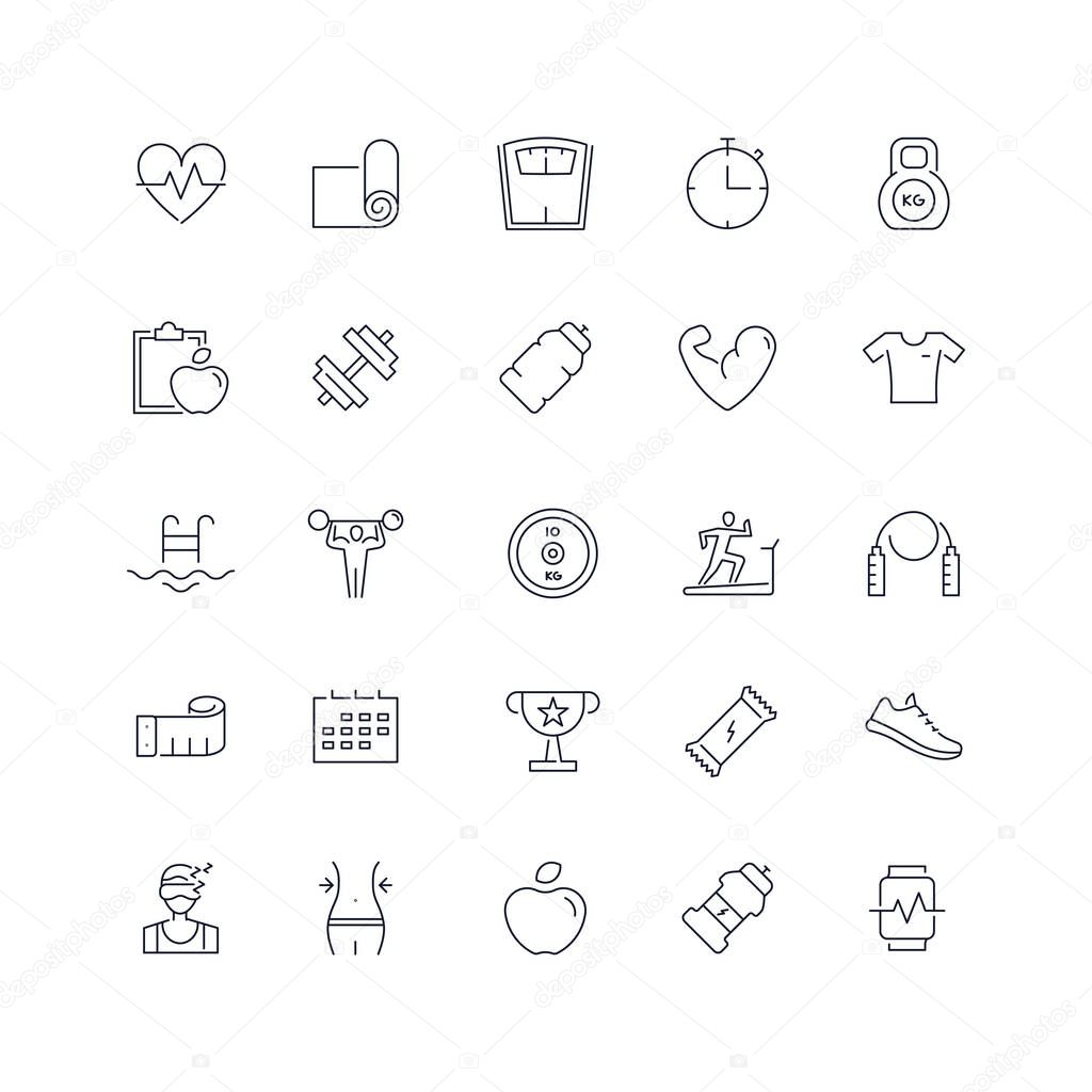Line icons set. Fitness pack. Vector illustration