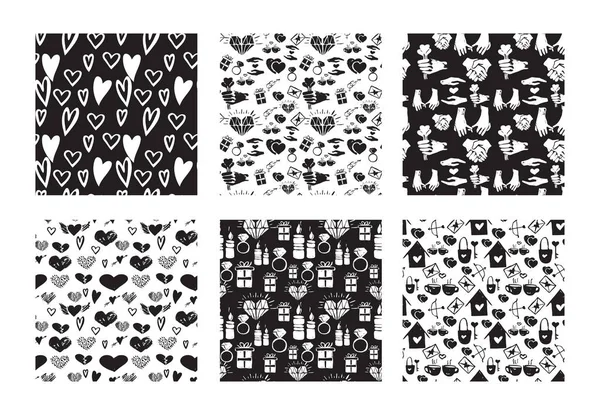 Patrones de bnw valentine — Vector de stock