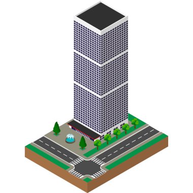 Büyük bina. Gökdelen. İzometrik.