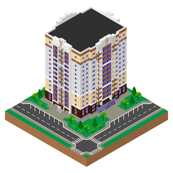 Bloco de apartamentos. Casa. A construir. Isométrico . —  Vetores de Stock