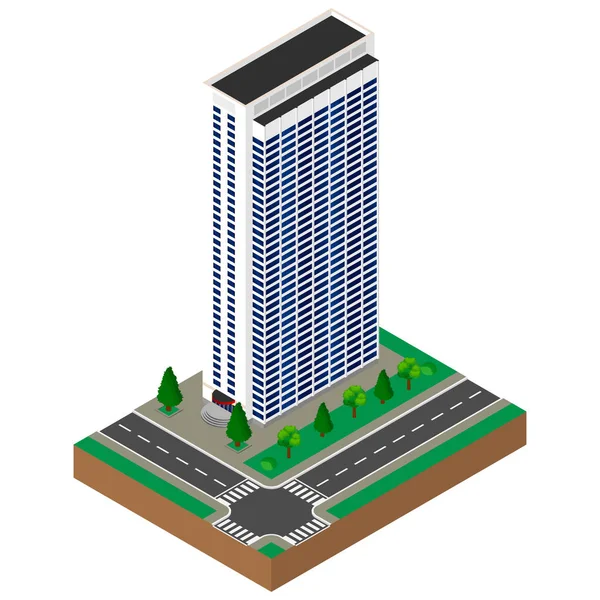 Nagy épület. Felhőkarcoló. Izometrikus. — Stock Vector