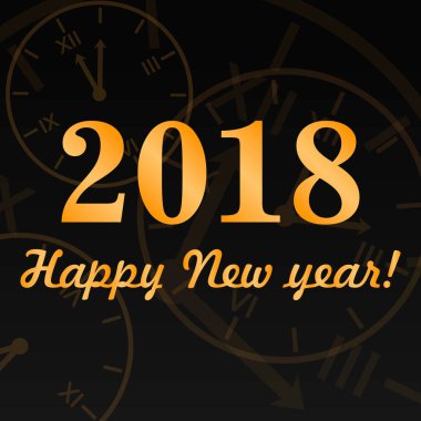 Vektör 2018 mutlu yeni yıl. arka plan ile masa saati.