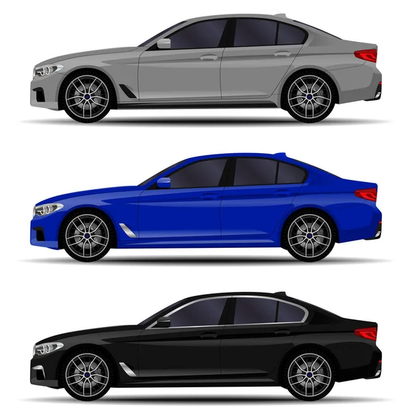 Realistic Car Sedan Set Side View — Stock Vector