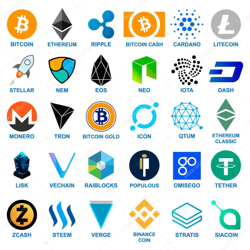 Cryptocurrency logo set.  coins