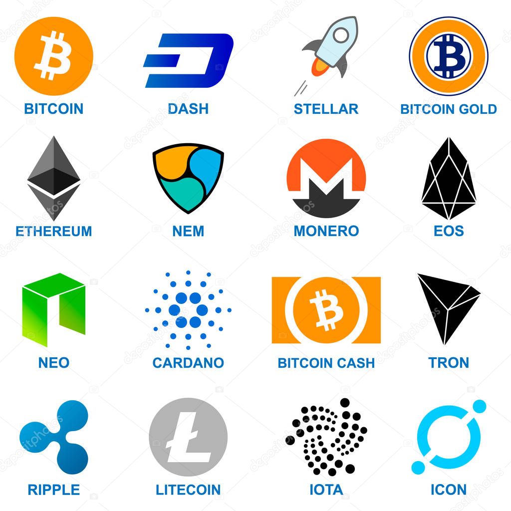 Cryptocurrency logo set.  coins