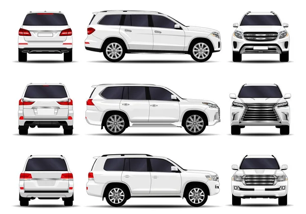 Conjunto Coches Suv Realistas Vista Frontal Vista Lateral Vista Trasera — Vector de stock