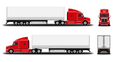gerçekçi kamyon. Önden Görünüm; yan görünümü; Arkadan Görünüm.
