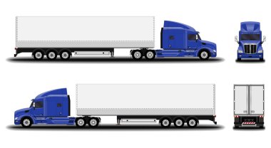 gerçekçi kamyon. Önden Görünüm; yan görünümü; Arkadan Görünüm.