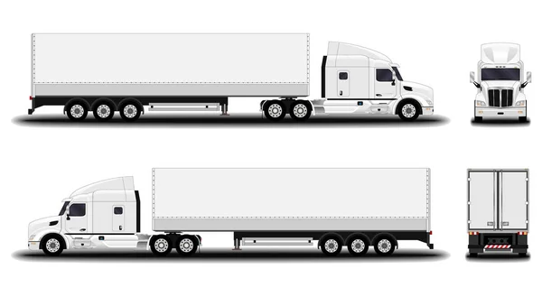Realistische Vrachtwagen Vooraanzicht Zijaanzicht Achteraanzicht — Stockvector
