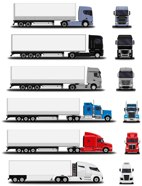 Realistic Trucks Set Front View Side View — Stock Vector