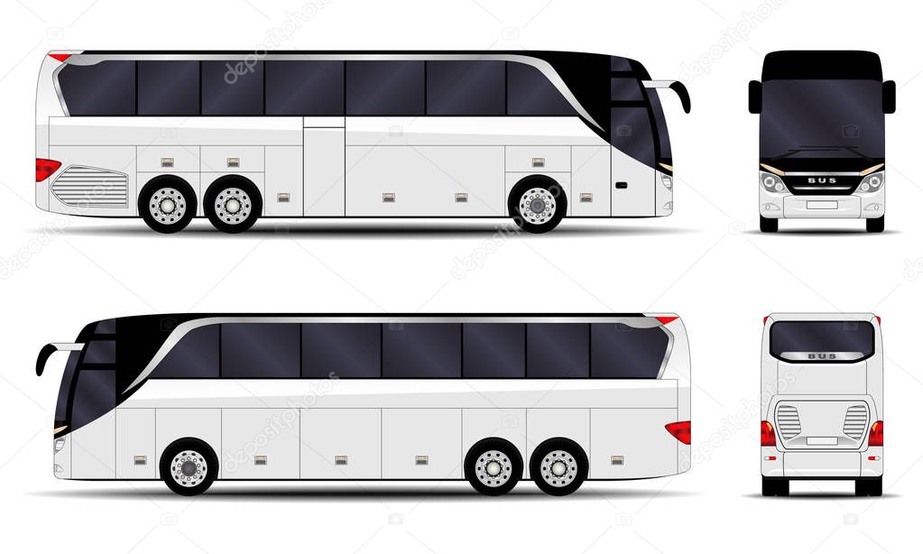 Realistic bus. side view; front view; back view