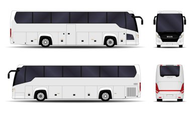 realistic bus. side view; front view; back view clipart
