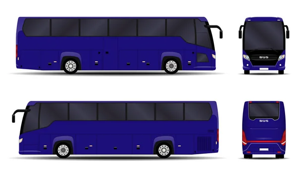 Realistiska Buss Sidovy Framifrån Bakifrån — Stock vektor