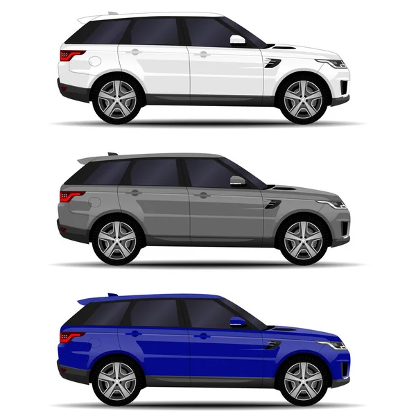 Conjunto Coches Suv Realistas Vista Lateral — Vector de stock