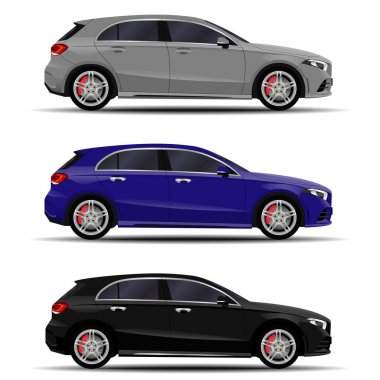 Gerçekçi arabalar hazır. Hatchback. yan görünüm.