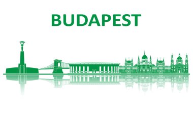 Budapeşte simgeleri silueti. Avrupa Şampiyonası 2020.