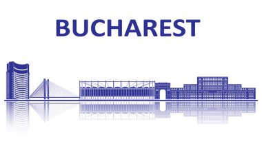 Bükreş simgeleri silueti. Avrupa Şampiyonası 2020.