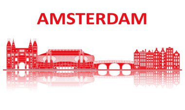 Amsterdam simgeleri silueti. Avrupa Şampiyonası 2020.