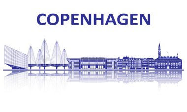 Kopenhag simgeleri silueti. Avrupa Şampiyonası 2020.