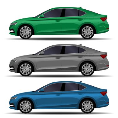 Gerçekçi araba seti. Sedan. yan görünüm