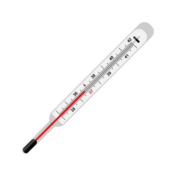 Термометр Медицинский Стеклянный Термометр Измерения Температуры Человеческого Тела Векторная Иллюстрация — стоковый вектор