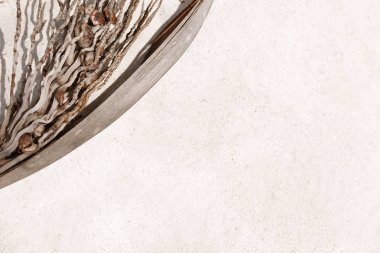 Sahilde eski grunge palmiye yaprağı