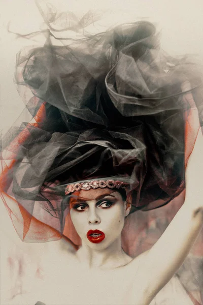 Retrato Elegante Mulher Elegante Com Conceito Lábios Vermelhos — Fotografia de Stock