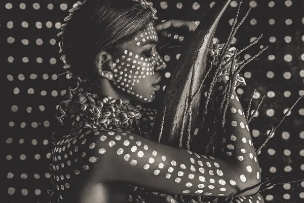 Closeup Portrait Beautiful Young Female Model Painted Dots Skin — Stok fotoğraf