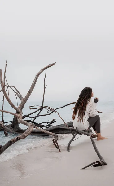 Schoonheid Meisje Met Dreadlocks Natuur Landschap — Stockfoto