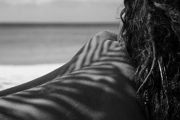 Stylish Beautiful Boho Woman Relaxing Beach — Stock Photo, Image