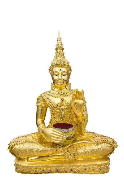Gloden Buddha immagine con ciotola elemosina — Foto Stock
