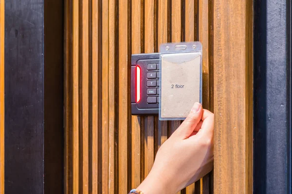 Electronic security key lock on wooden door