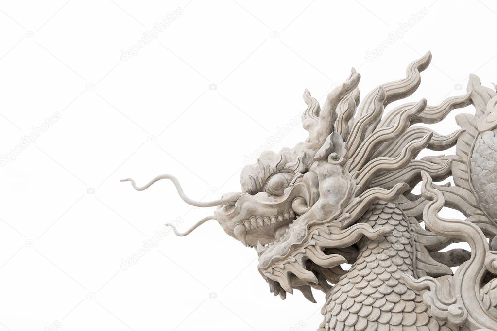 Chinese dragon head statue isolated on white background