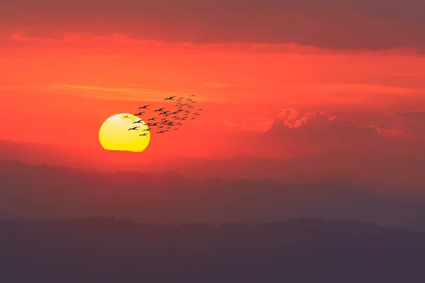 Pôr do sol sobre as montanhas um belo tempo . — Fotografia de Stock