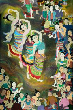 Duvar resimleri insanlar boyama Kuzey Tayland antik çağda yaşayan