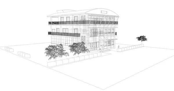 Black and white sketch of building — Stock Photo, Image