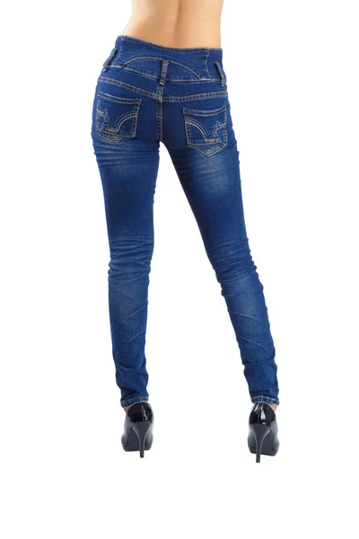 Sexy woman is wearing blue jeans. — Stock Photo, Image