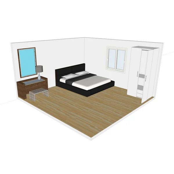 Yatak odası modeli 3d — Stok fotoğraf