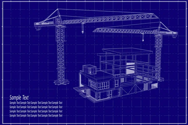 3D-здание на Blueprint — стоковое фото