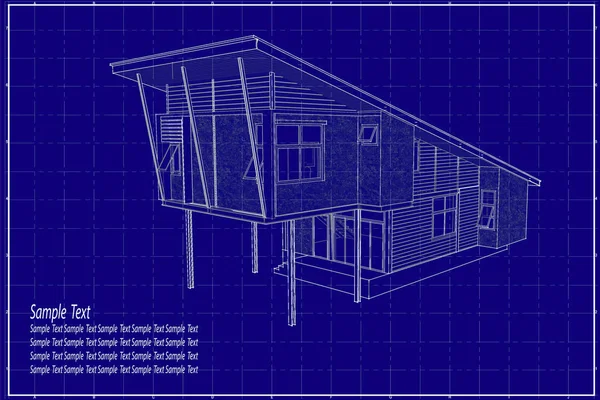3D-здание на Blueprint — стоковое фото