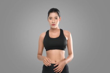 Spor giyim sektöründe spor giyinen kadın portresi..