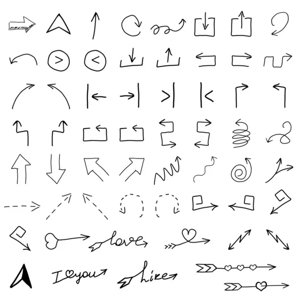 Arrow icon set in hand drawn style. — Stock Vector