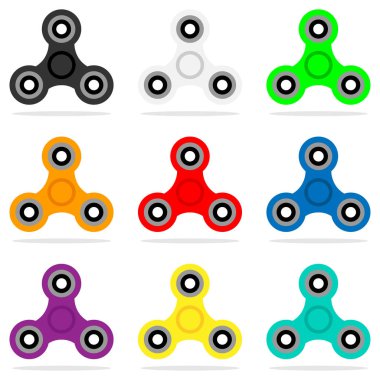 Spinner simgesi düz bir şekilde ayarlandı. Rahatlama stresi ve endişe için el oyuncağı. Dönme hareketi. Vektör sembolü.