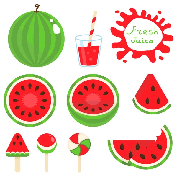 Set von Wassermelonen Vektor Illustration. — Stockvektor